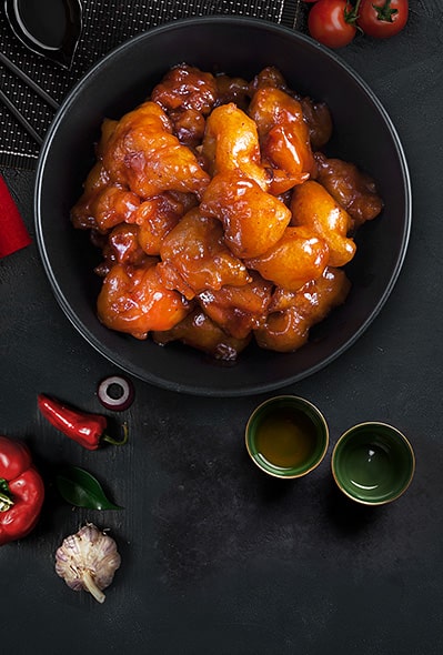 Sweet little pig's neck in sweet and sour sauce