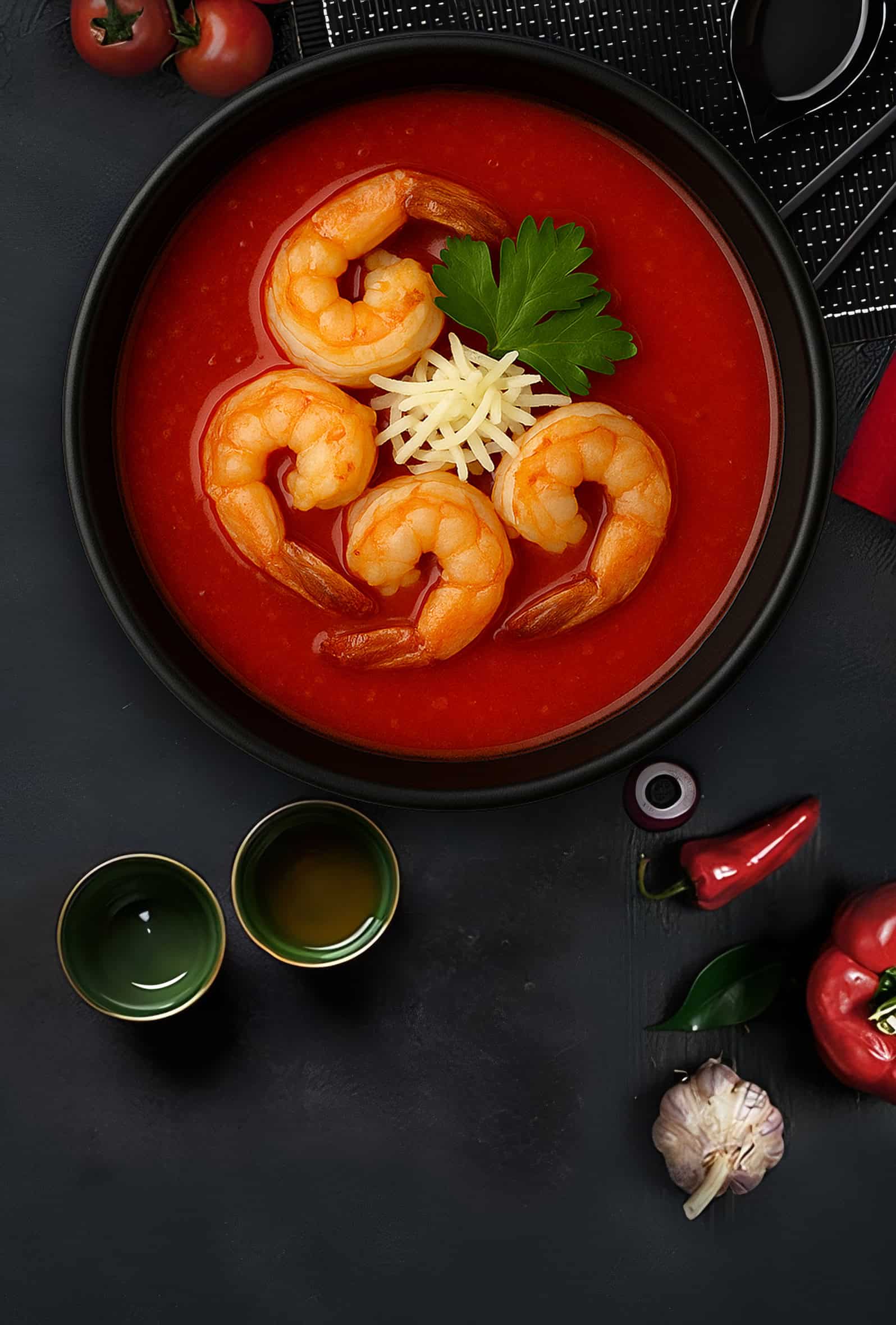 Tomato soup with shrimp