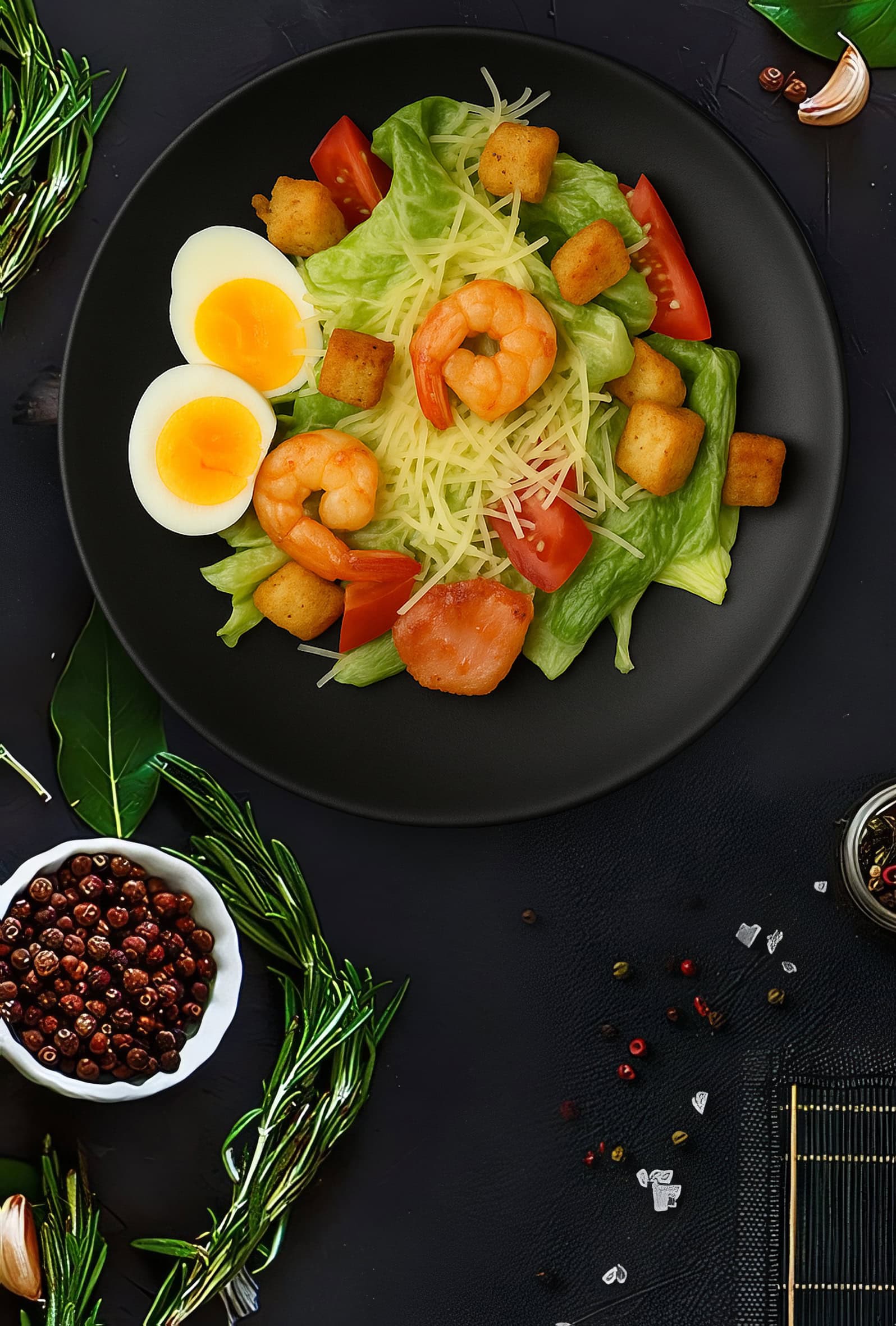 Салат Цезарь с беконом и креветками