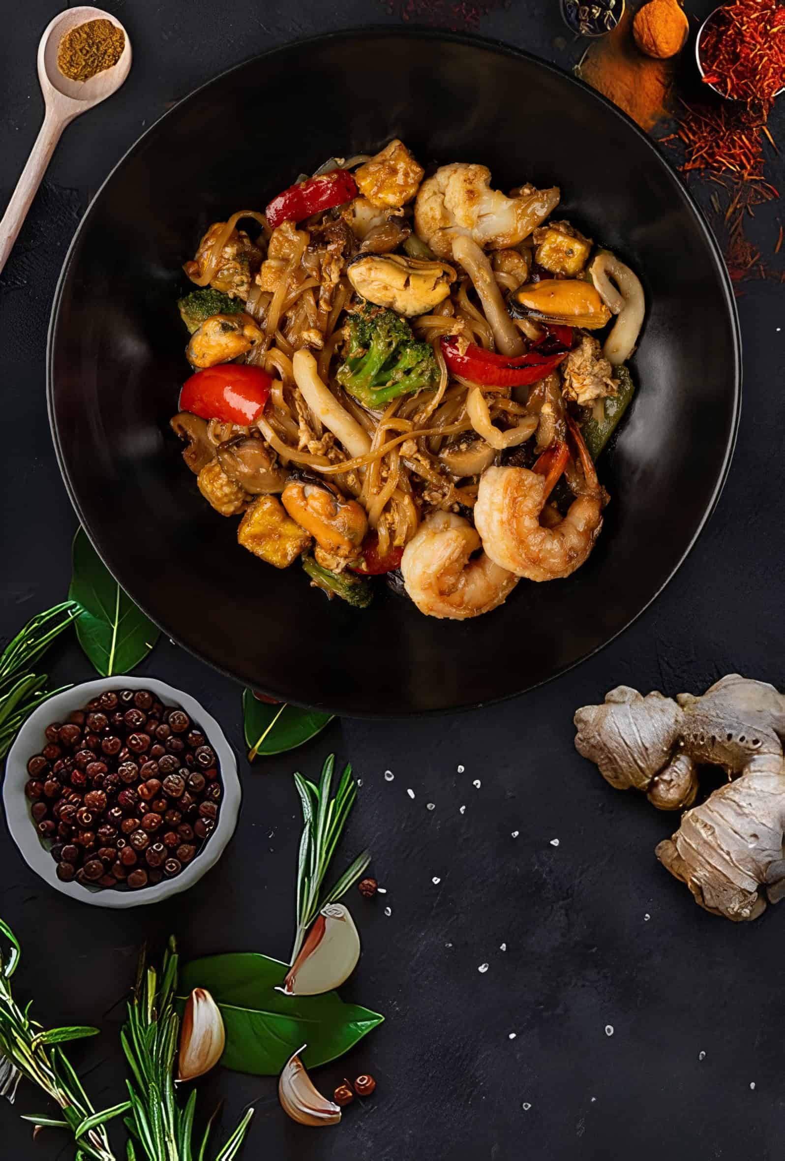 Рисовая лапша с морепродуктами