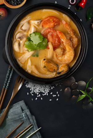 Tom Yum soup with seafood<span class=