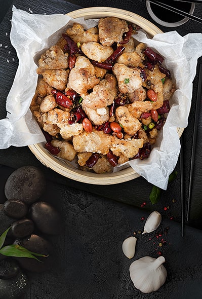 Crispy fried chicken thigh.
